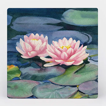 Water Lily Ceramic Coasters - S/4