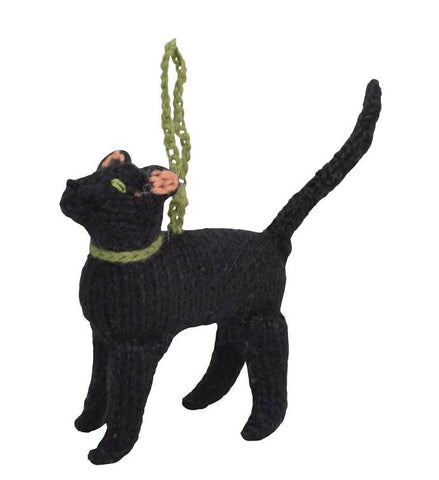 Hand Knit Black Cat Ornament