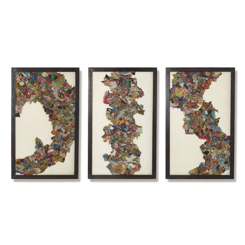 Kantha Framed Abstract Design Triptych