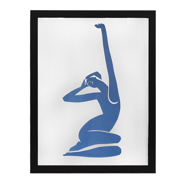 Abstract Nude Blue Seated Woman - Framed Artwork