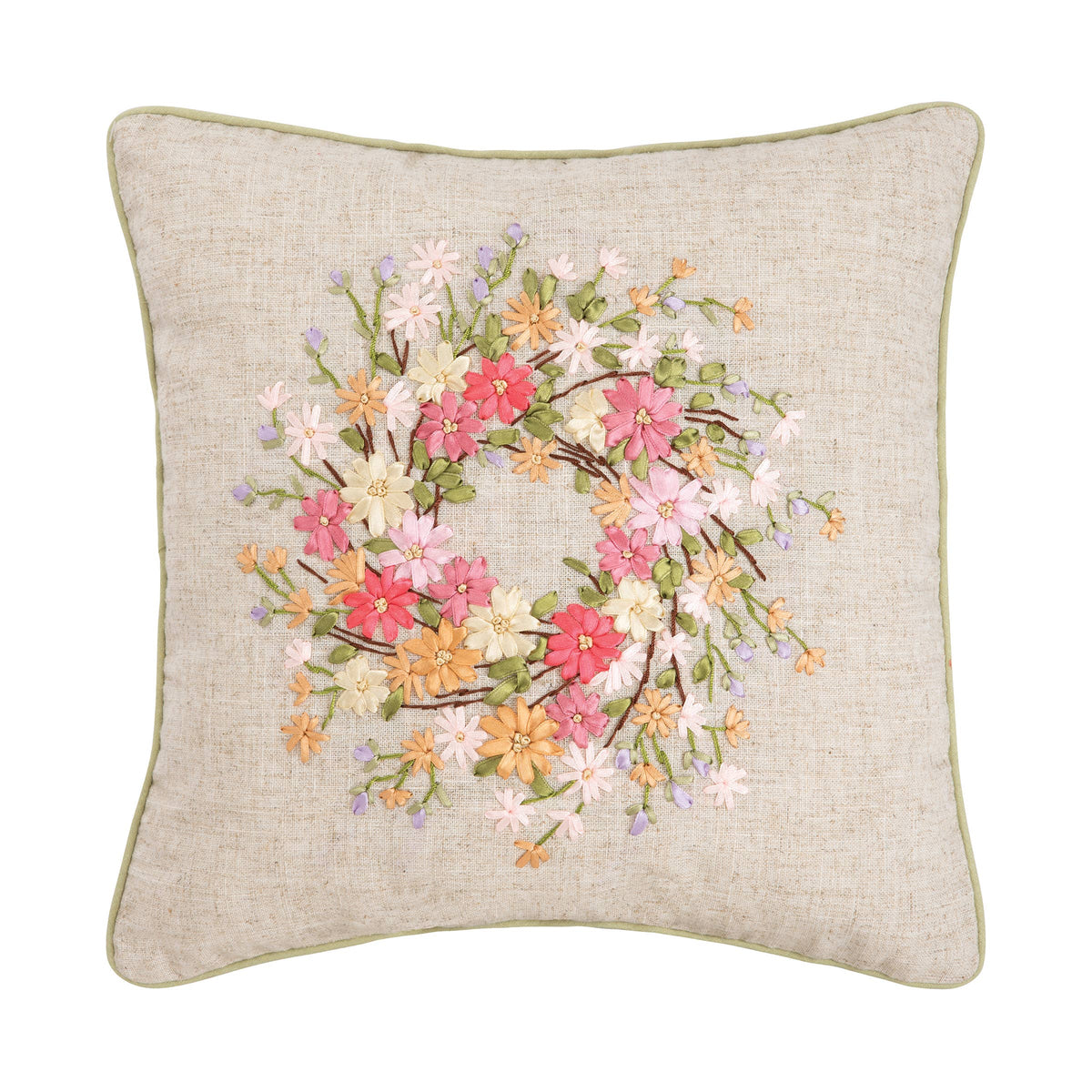 Spring Zinnia Wreath  Pillow 16"