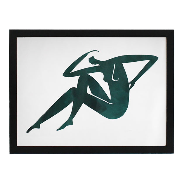 Abstract Nude Green Seated Women - Framed Artwork