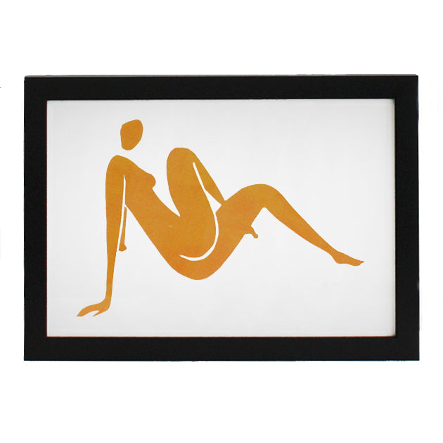 Abstract Nude Yellow Seated Women - Framed Artwork