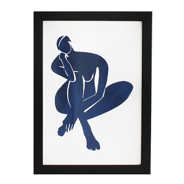 Abstract Nude Indigo Seated Women - Framed Artwork