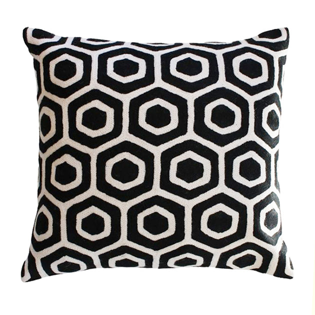 Black & White Hexagon Pillow Cover 18"
